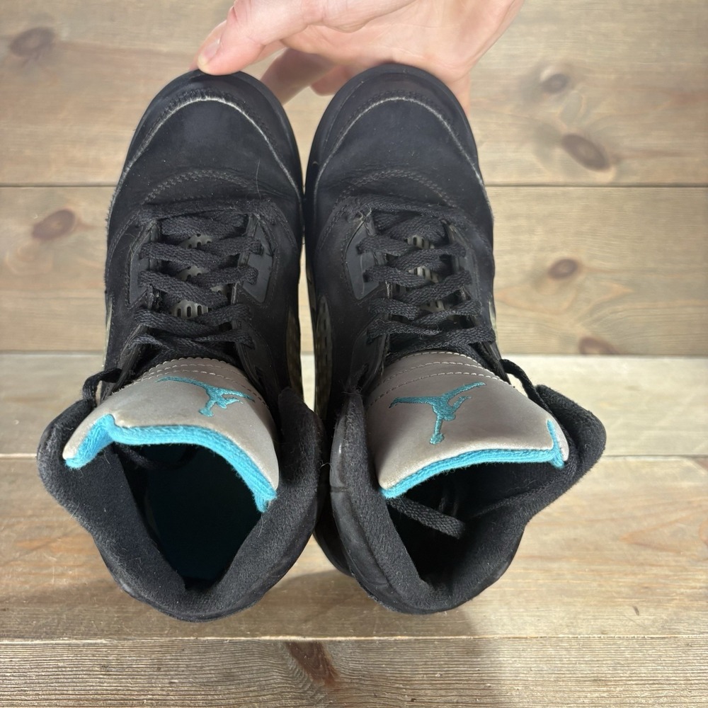 nike air jordan 5 kids youth size 1Y shoes black aqua basketball sneakers - Picture 6 of 10